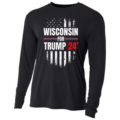 Wisconsin For Trump 2024 American Flag Cooling Performance Long Sleeve Crew