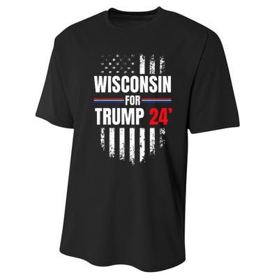 Wisconsin For Trump 2024 American Flag Performance Sprint T-Shirt