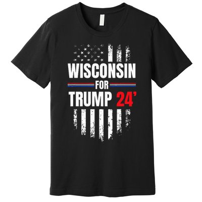 Wisconsin For Trump 2024 American Flag Premium T-Shirt