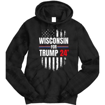 Wisconsin For Trump 2024 American Flag Tie Dye Hoodie