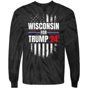 Wisconsin For Trump 2024 American Flag Tie-Dye Long Sleeve Shirt