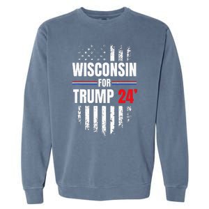 Wisconsin For Trump 2024 American Flag Garment-Dyed Sweatshirt