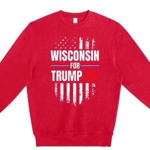 Wisconsin For Trump 2024 American Flag Premium Crewneck Sweatshirt