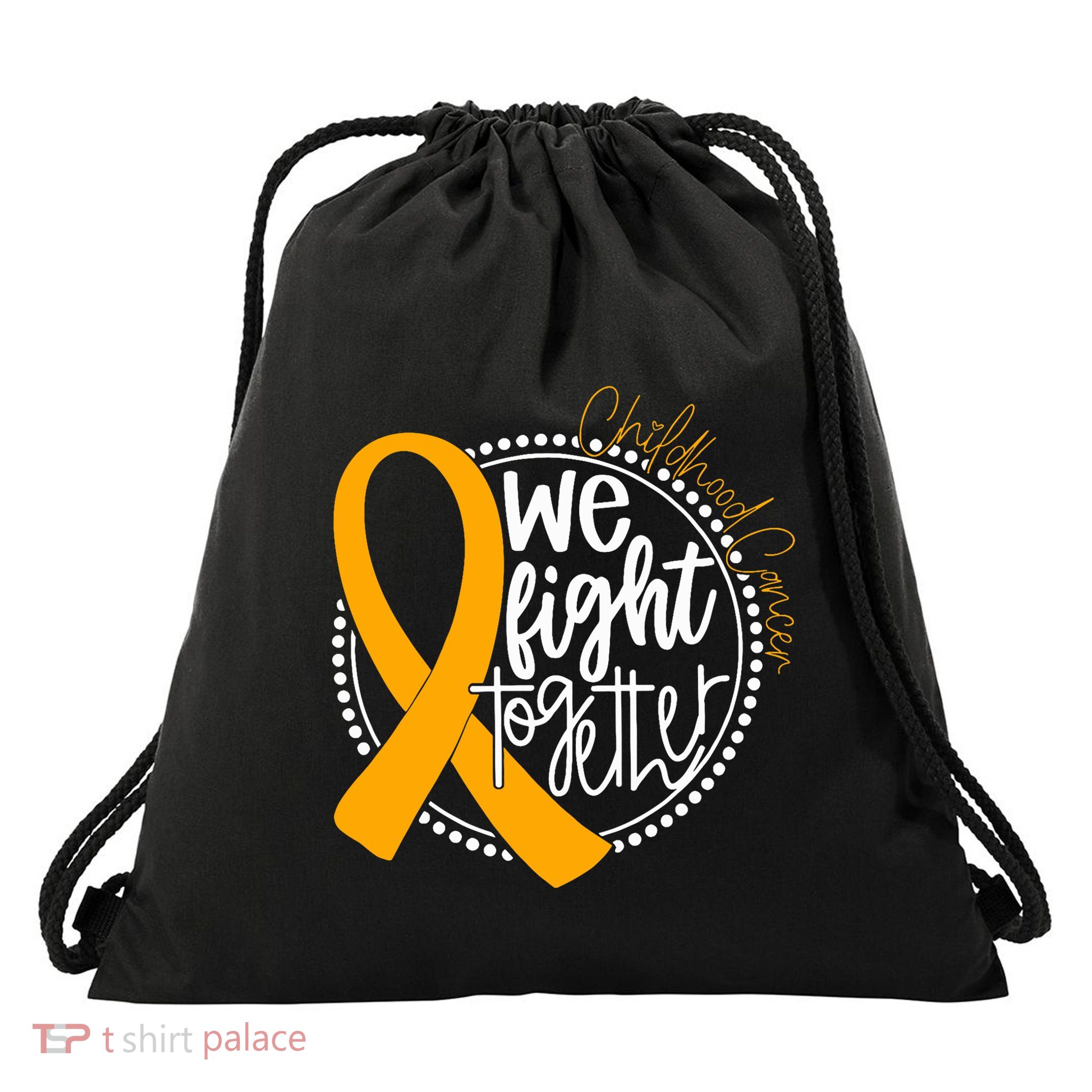 We Fight Together Childhood Cancer Awareness Gold Ribbon Drawstring Bag