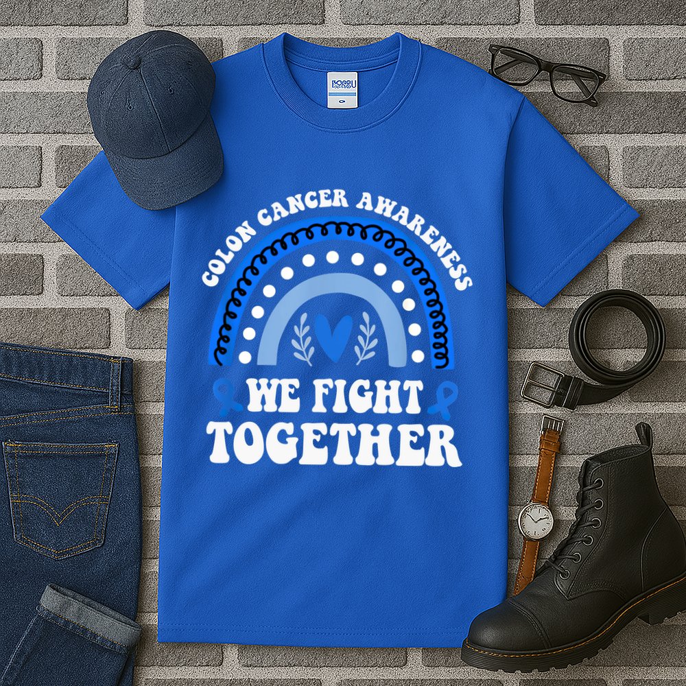 We Fights Together Rainbow Retro Colon Cancer Awareness Gift Tall T-Shirt