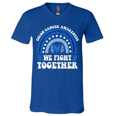 We Fights Together Rainbow Retro Colon Cancer Awareness Gift V-Neck T-Shirt