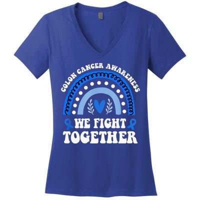 We Fights Together Rainbow Retro Colon Cancer Awareness Gift Women's V-Neck T-Shirt