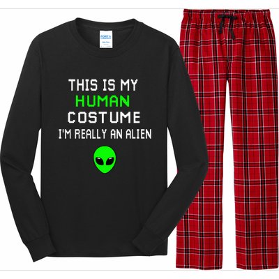 Weird Funny This Is My Human Costume IM Really An Alien Long Sleeve Pajama Set