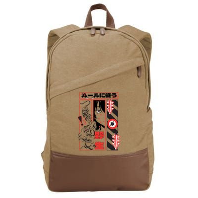Wild, Follow The Rules Japanese Text With Tiger And Anime Girl Cotton Canvas Backpack