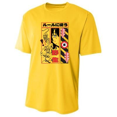 Wild, Follow The Rules Japanese Text With Tiger And Anime Girl Youth Performance Sprint T-Shirt