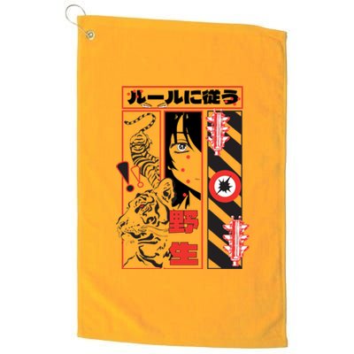 Wild, Follow The Rules Japanese Text With Tiger And Anime Girl Platinum Collection Golf Towel