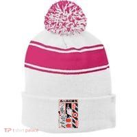 Wild, Follow The Rules Japanese Text With Tiger And Anime Girl Stripe Pom Pom Beanie