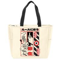 Wild, Follow The Rules Japanese Text With Tiger And Anime Girl Zip Tote Bag