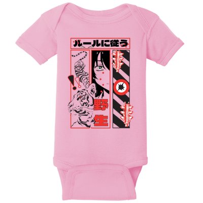 Wild, Follow The Rules Japanese Text With Tiger And Anime Girl Baby Bodysuit