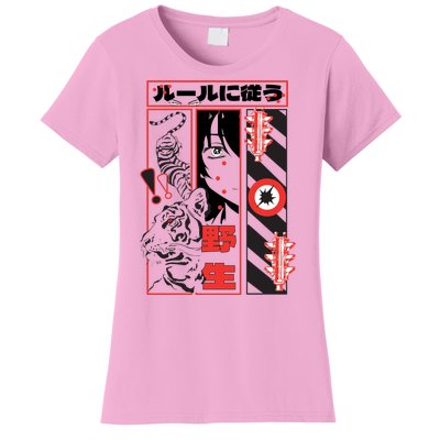 Wild, Follow The Rules Japanese Text With Tiger And Anime Girl Women's T-Shirt