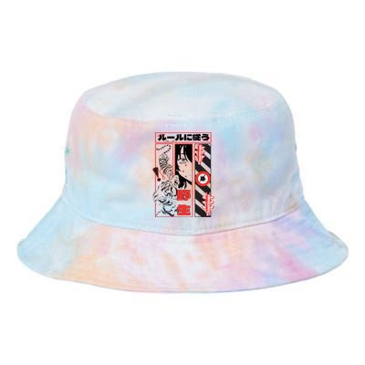 Wild, Follow The Rules Japanese Text With Tiger And Anime Girl Tie Dye Newport Bucket Hat