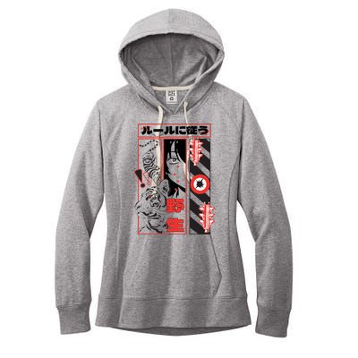 Wild, Follow The Rules Japanese Text With Tiger And Anime Girl Women's Fleece Hoodie