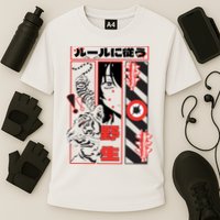 Wild, Follow The Rules Japanese Text With Tiger And Anime Girl Performance Shirt