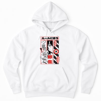 Wild, Follow The Rules Japanese Text With Tiger And Anime Girl Hoodie