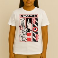 Wild, Follow The Rules Japanese Text With Tiger And Anime Girl T-Shirt