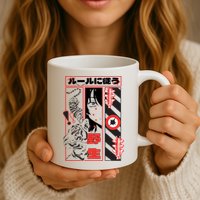 Wild, Follow The Rules Japanese Text With Tiger And Anime Girl Mug