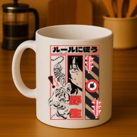 Wild, Follow The Rules Japanese Text With Tiger And Anime Girl Mug