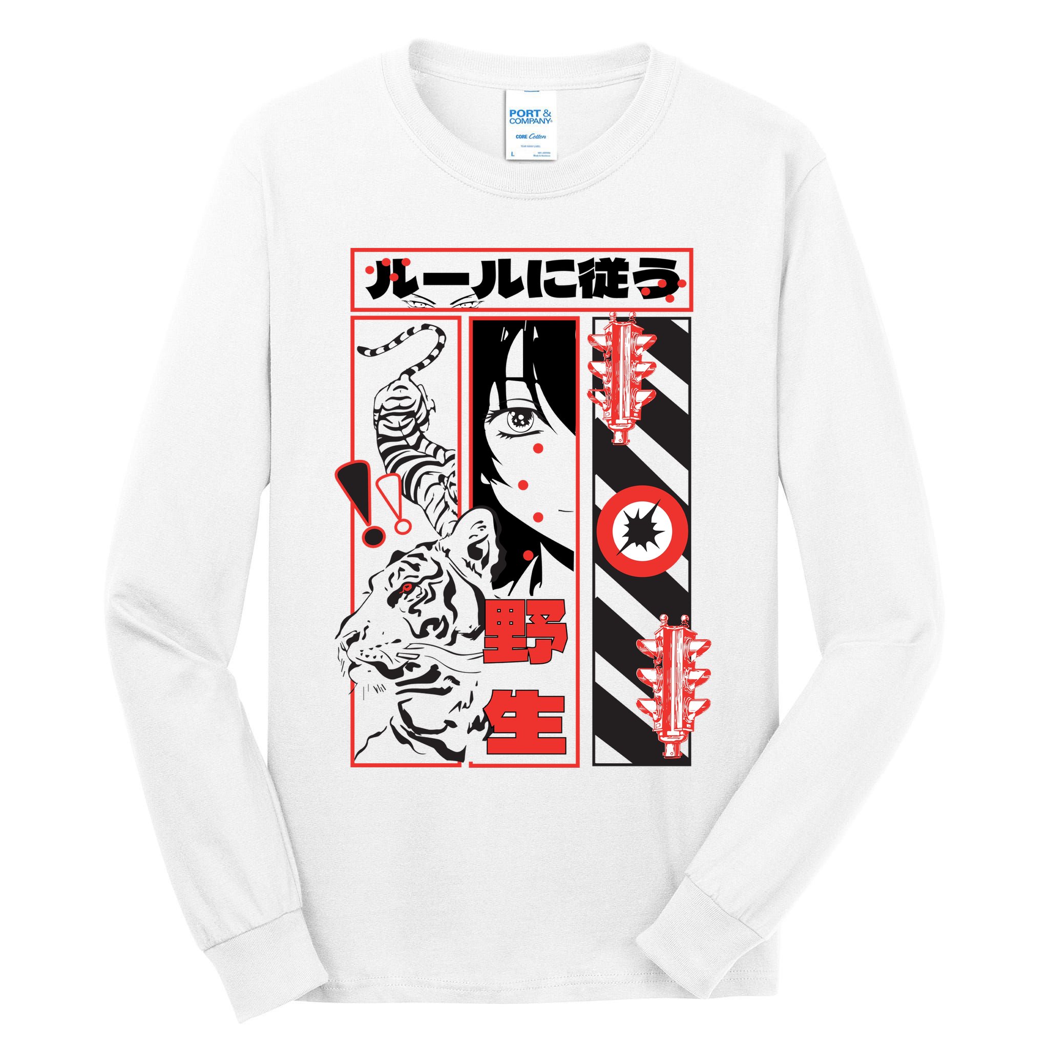 Wild, Follow The Rules Japanese Text With Tiger And Anime Girl Tall Long Sleeve T-Shirt