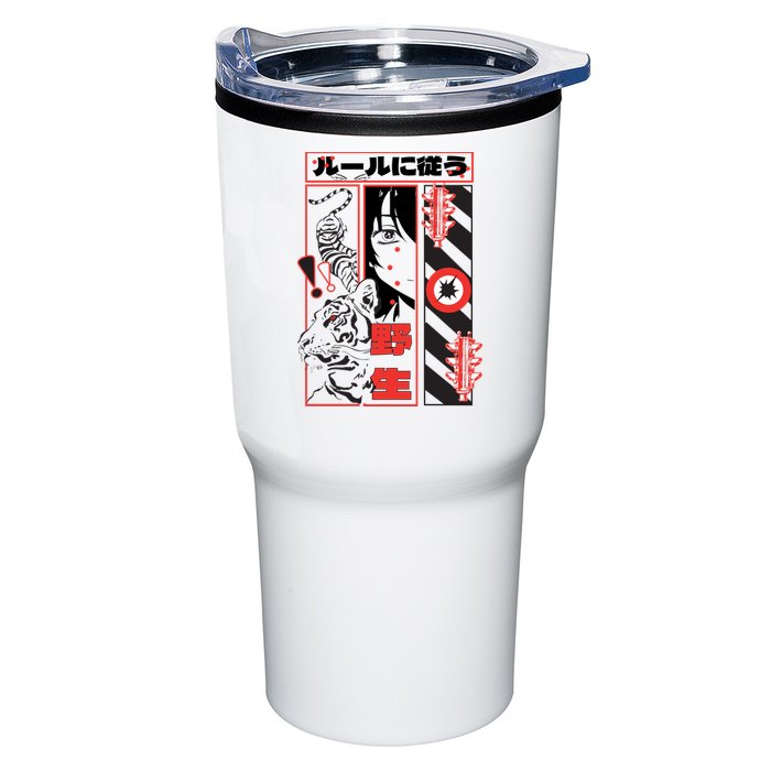 Wild, Follow The Rules Japanese Text With Tiger And Anime Girl Tumbler