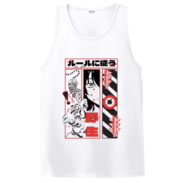 Wild, Follow The Rules Japanese Text With Tiger And Anime Girl PosiCharge Competitor Tank