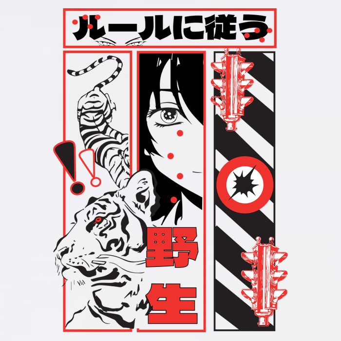 Wild, Follow The Rules Japanese Text With Tiger And Anime Girl Trucker Hat