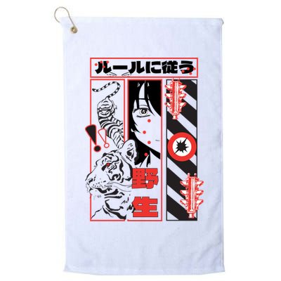 Wild, Follow The Rules Japanese Text With Tiger And Anime Girl Golf Towel