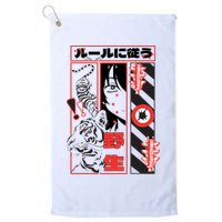 Wild, Follow The Rules Japanese Text With Tiger And Anime Girl Golf Towel