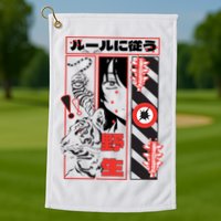 Wild, Follow The Rules Japanese Text With Tiger And Anime Girl Golf Towel