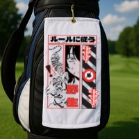 Wild, Follow The Rules Japanese Text With Tiger And Anime Girl Golf Towel