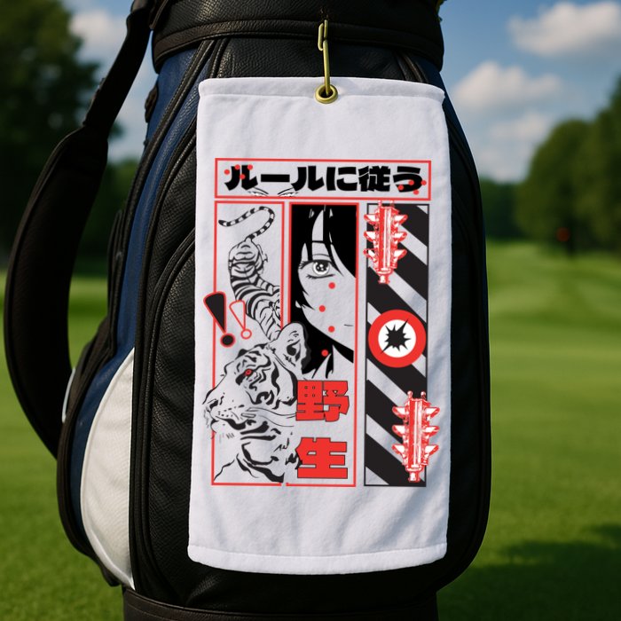 Wild, Follow The Rules Japanese Text With Tiger And Anime Girl Golf Towel