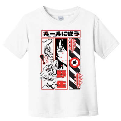 Wild, Follow The Rules Japanese Text With Tiger And Anime Girl Toddler T-Shirt