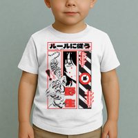 Wild, Follow The Rules Japanese Text With Tiger And Anime Girl Toddler T-Shirt