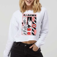 Wild, Follow The Rules Japanese Text With Tiger And Anime Girl Cropped Pullover Crew