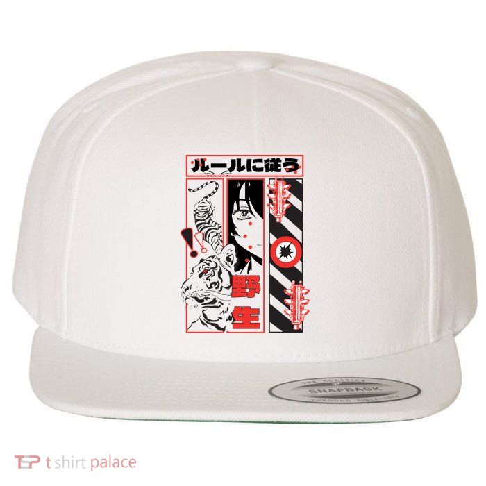 Wild, Follow The Rules Japanese Text With Tiger And Anime Girl Wool Snapback Cap