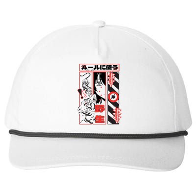 Wild, Follow The Rules Japanese Text With Tiger And Anime Girl Snapback Five-Panel Rope Hat