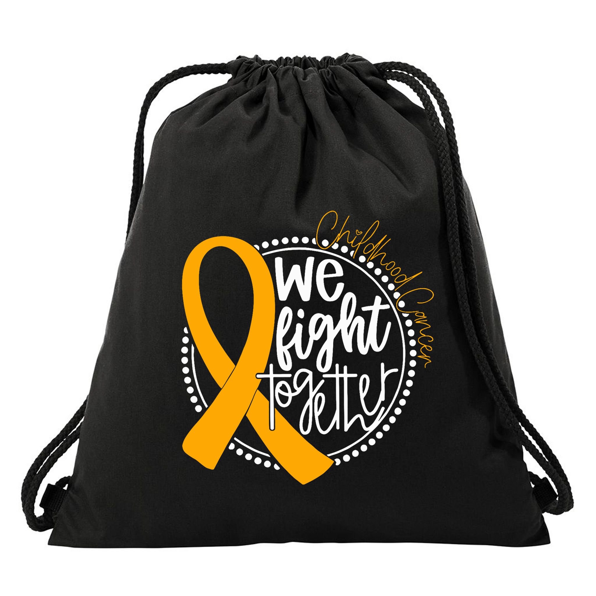 We Fight Together Childhood Cancer Awareness Gold Ribbon Drawstring Bag