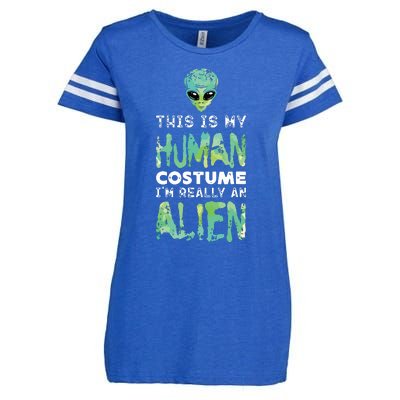 Weird Funny This Is My Human Costume Im Really An Alien Enza Ladies Jersey Football T-Shirt