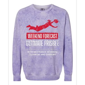 Weekend Forecast Ultimate Frisbee Player Gift Frisbee Colorblast Crewneck Sweatshirt