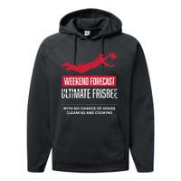 Weekend Forecast Ultimate Frisbee Player Gift Frisbee Performance Fleece Hoodie