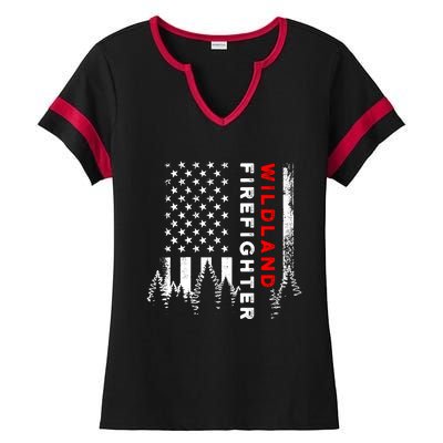 Wildland Firefighter Us Flag Fire Ladies Halftime Notch Neck Tee