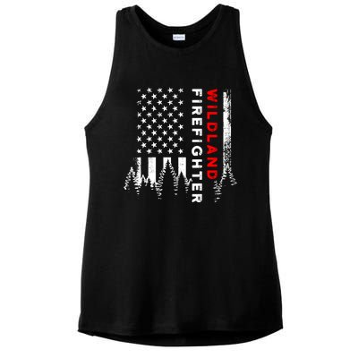 Wildland Firefighter Us Flag Fire Ladies PosiCharge Tri-Blend Wicking Tank