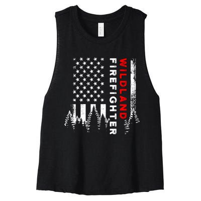 Wildland Firefighter Us Flag Fire Women's Racerback Cropped Tank