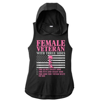 Womens Female Veteran With Three Sides Women Veteran Mother Grandma Ladies PosiCharge Tri-Blend Wicking Draft Hoodie Tank