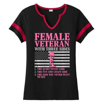 Womens Female Veteran With Three Sides Women Veteran Mother Grandma Ladies Halftime Notch Neck Tee