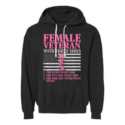 Womens Female Veteran With Three Sides Women Veteran Mother Grandma Garment-Dyed Fleece Hoodie